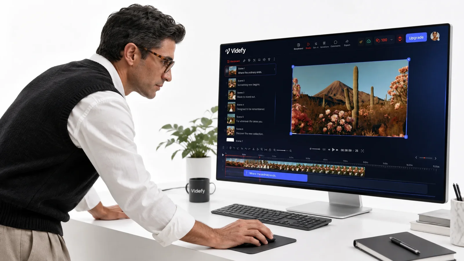A creator adjusting a video project on the Videfy timeline.