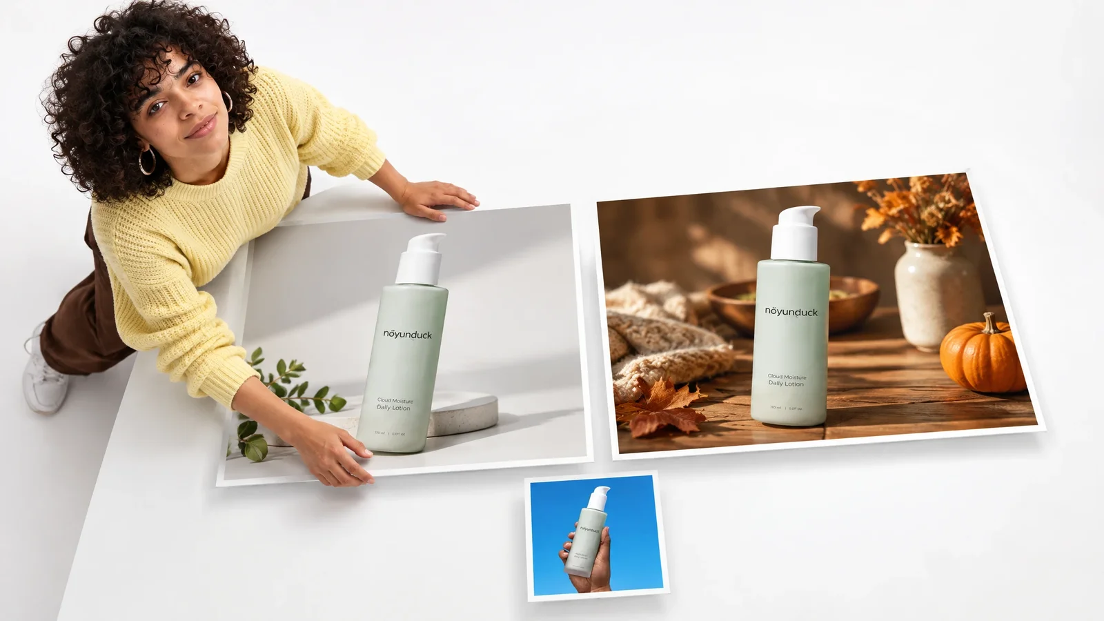 The same product shown against studio and seasonal settings.