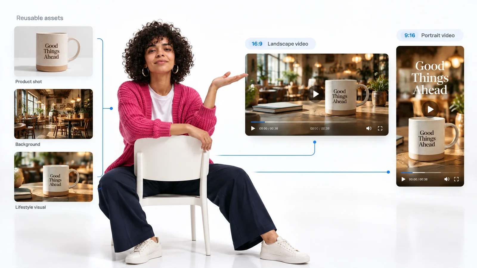 Reusable campaign assets composed into landscape and portrait video layouts.