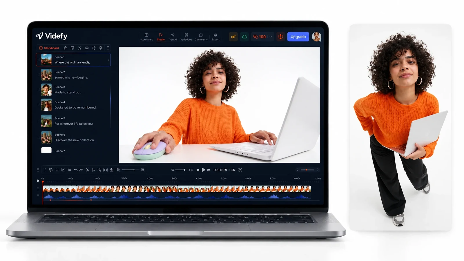 An existing project in the Videfy editor beside a related output.