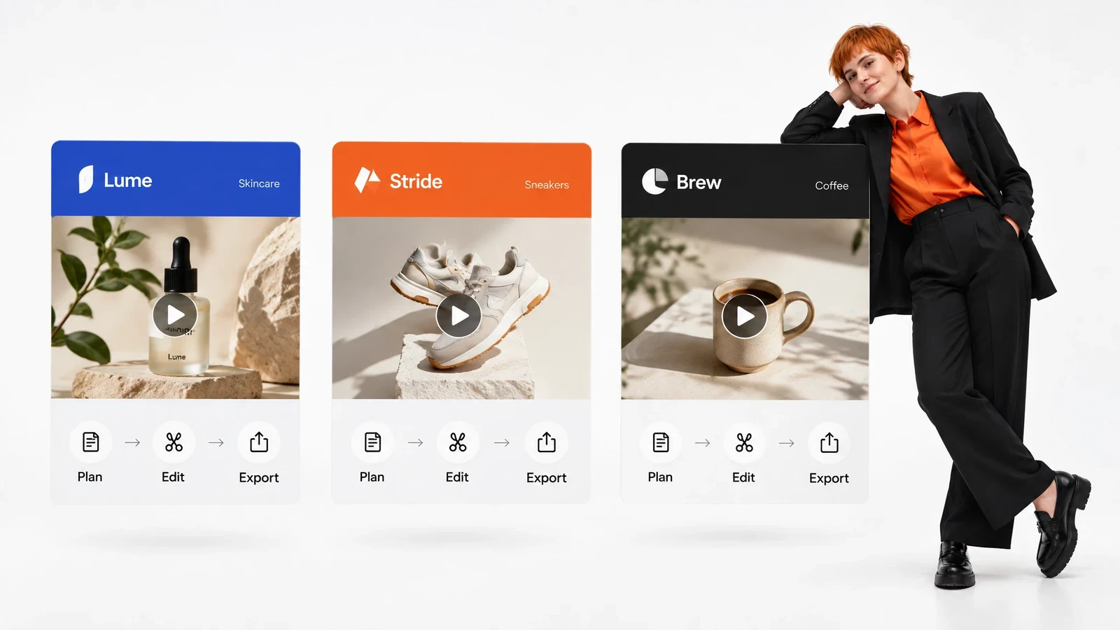 Three separate client projects following the same plan, edit, and export workflow.