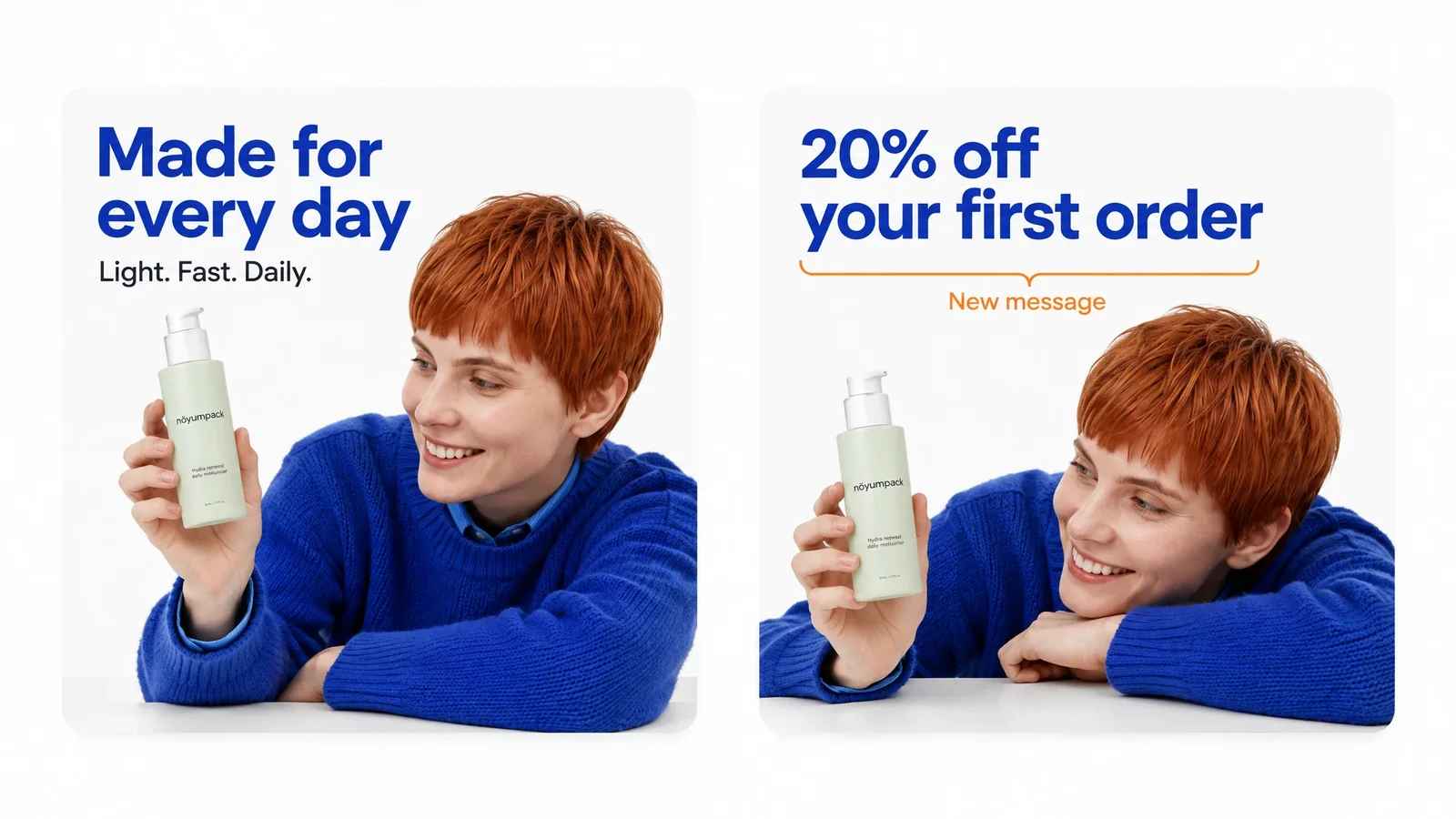 Two versions of one campaign video with different messages and the same product shot.