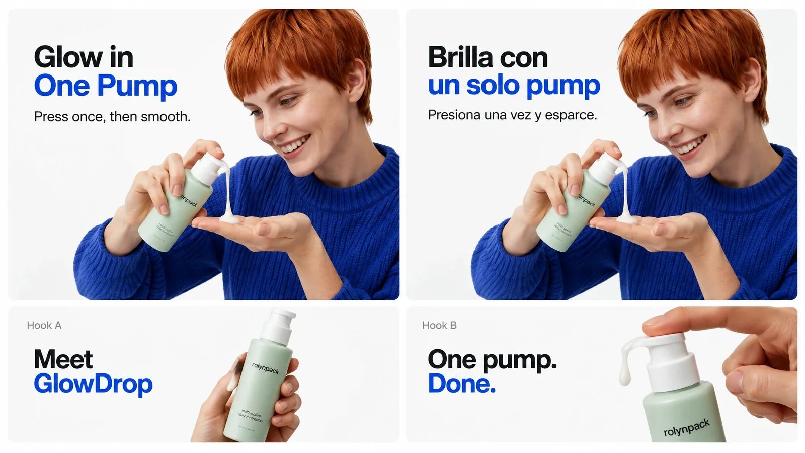 English and Spanish versions of a video above two alternative opening hooks.