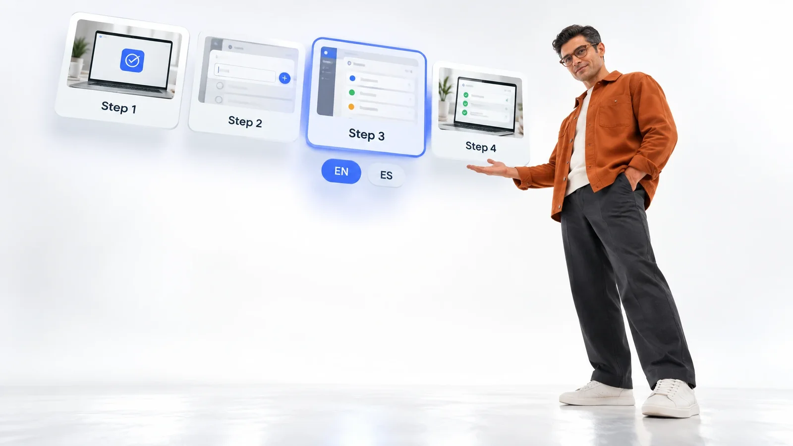 A training storyboard with an updated step and language variants.
